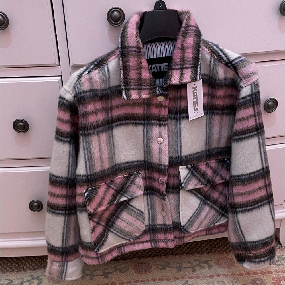 Skatie Kids Pink and Black Plaid Jean Jacket